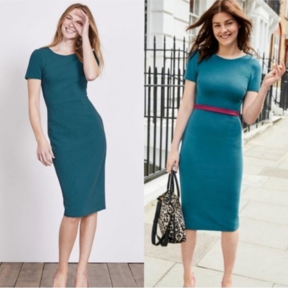 Boden Elsa Ottoman Dress Women’s 4 L Teal Sheath Ribbed B19